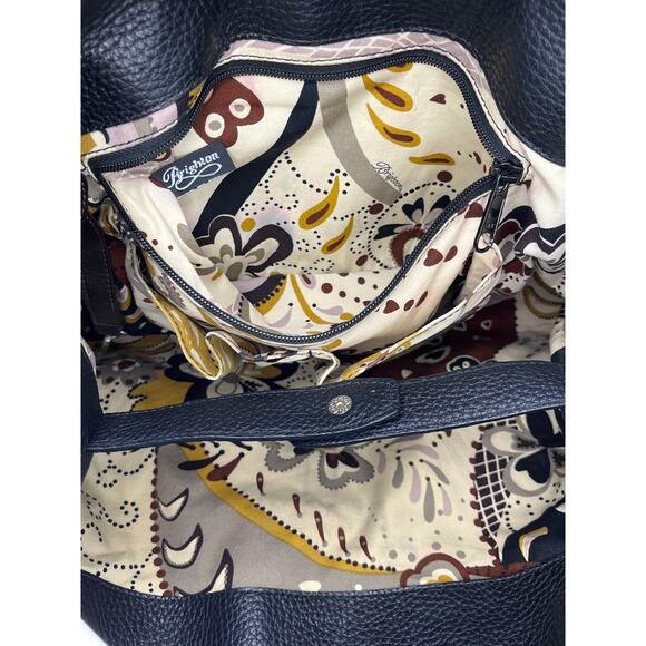 Brighton Croc Embossed Leather Shoulder Tote Bag Brown Black Large Boho Floral - Picture 7 of 15